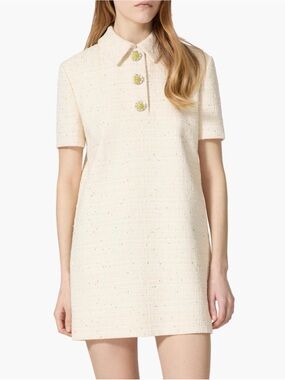 Valentino Garavavi delicate  Cream Tweed Polo Mini Dress with logo V  Buttons